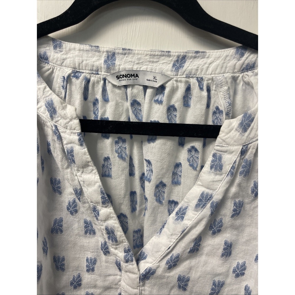 Sonoma Goods For Life Blouse Top Women's XL Blue Floral Rayon 3/4 Sleeve Peasant - Picture 3 of 13
